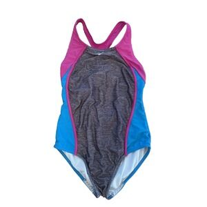 Speedo Swimsuit One Piece Racerback Youth 16 Blue Pink Girls Training Swimwear